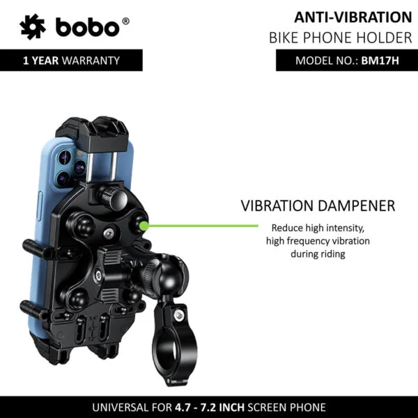 BOBO BM17H (or BM17M) PRO Handlebar (or Mirror) Anti-Vibration Bike / Cycle Phone Holder Motorcycle Mobile Mount - Image 2