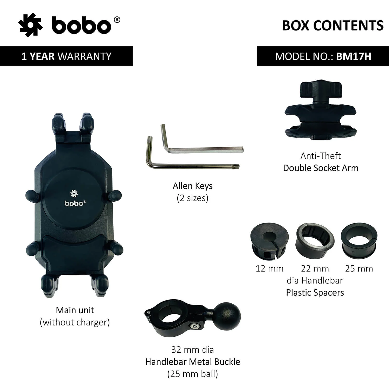 BOBO BM17H (or BM17M) PRO Handlebar (or Mirror) Anti-Vibration Bike / Cycle Phone Holder Motorcycle Mobile Mount - Image 4